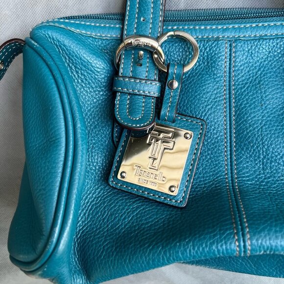Tiganello Blue Teal Pebbled Leather Slouchy Purse Bag - Picture 2 of 11